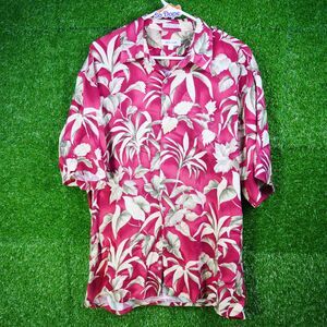 Vintage Pierre Cardin Red and Cream Hawaiian Shirt 100% Rayon - Men's Size L